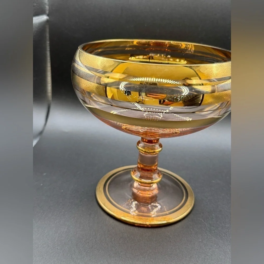 Vintage Roumania Glass with Gold Trim Blown Glass Compote or Vase Circa 1970's